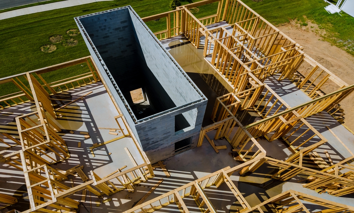 New home construction framing of a house